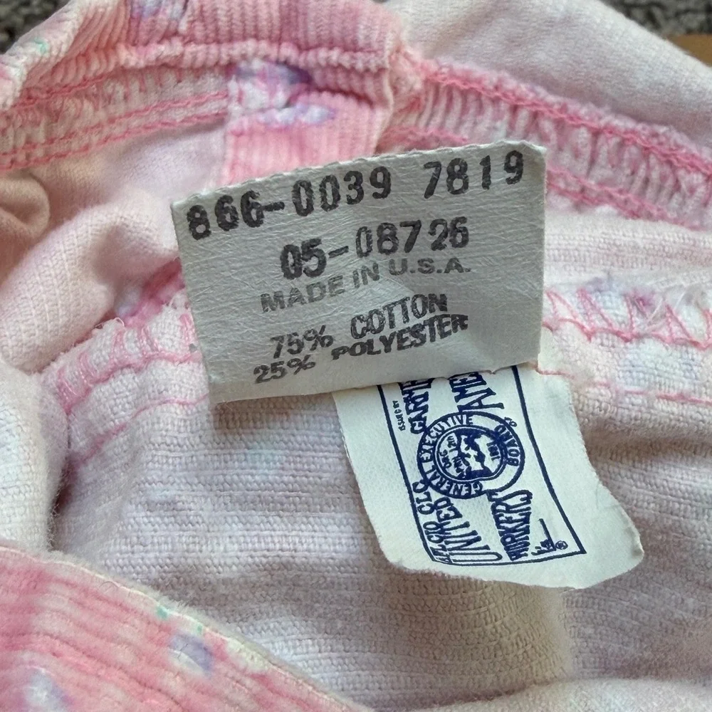 Vintage OshKosh B'gosh Kitten Print Cat Pink Corduroy Overalls Bow Baby Girl 12M